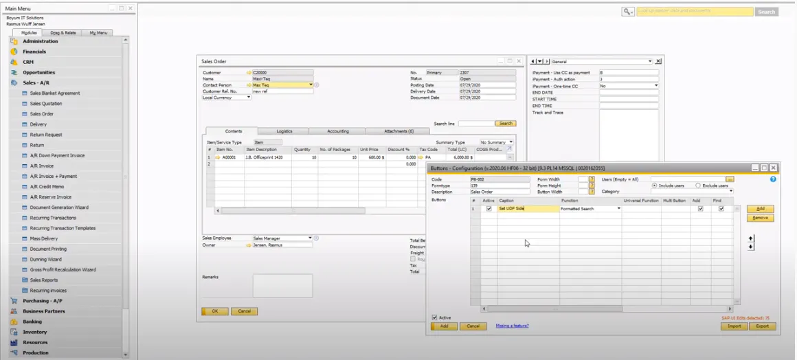 How to add an update button on Open Items List Sap Business One with